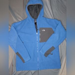 The North Face Youth Light Blue Hooded Fleece Jacket with Gray Accents